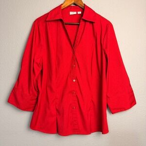Cato Woman Red Button Front 3/4 Sleeve Shirt Blouse Career Wear Plus Size 14/16W